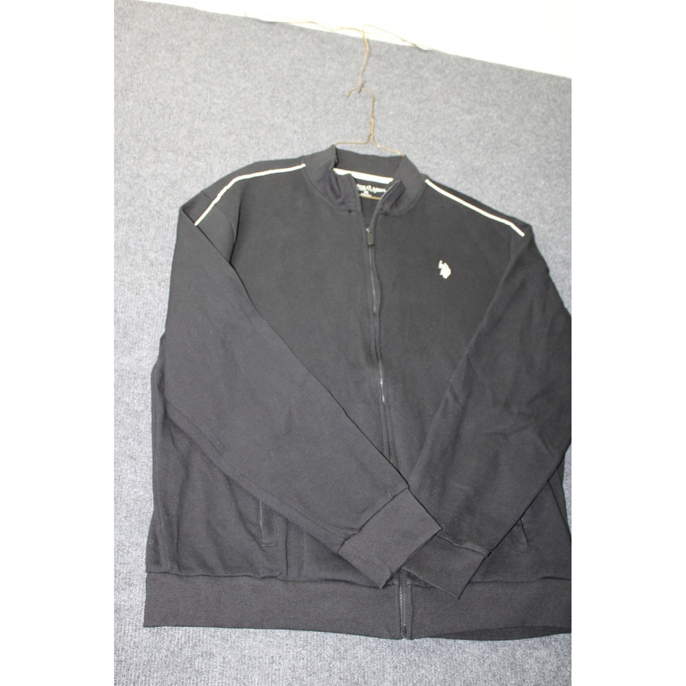 US Polo Assn Mens XL Black Full Zip Track Jacket Pique Knit Contrast Piping